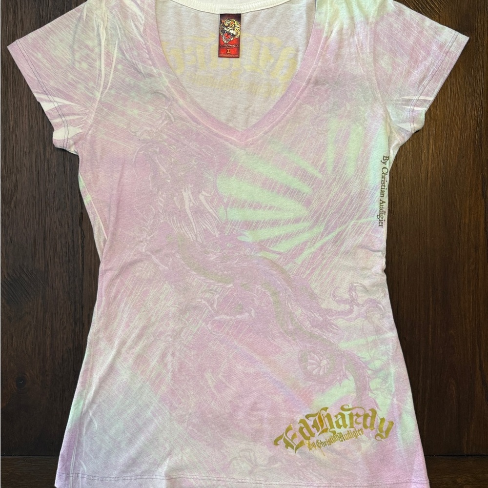 Ed Hardy Pink Gold Fitted Graphic Tee